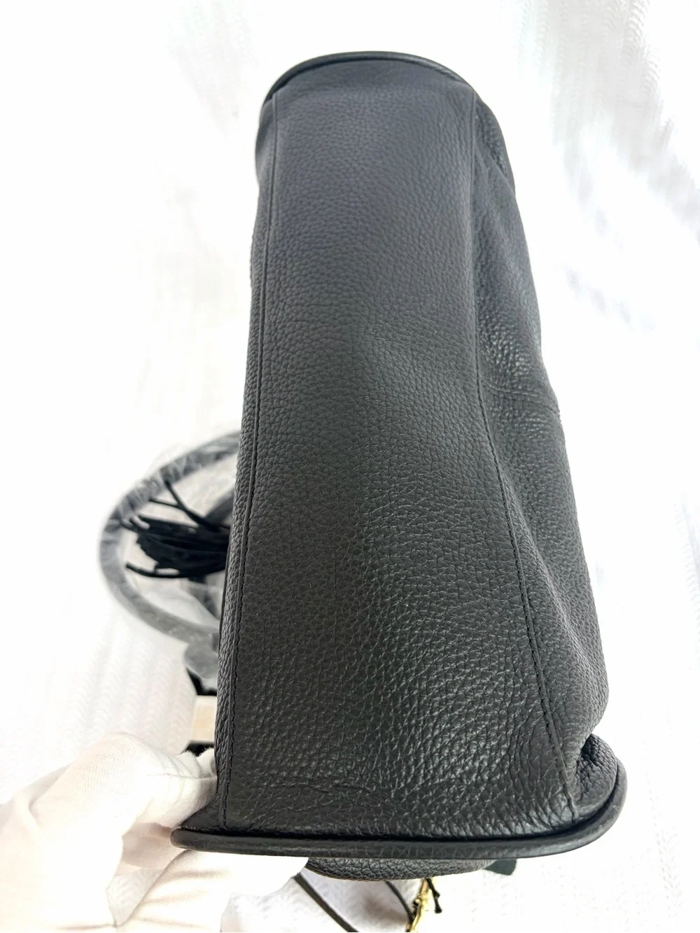 NWT!  M. London Black Leather Satchel Handbag with Crossbody, Tassel Detail